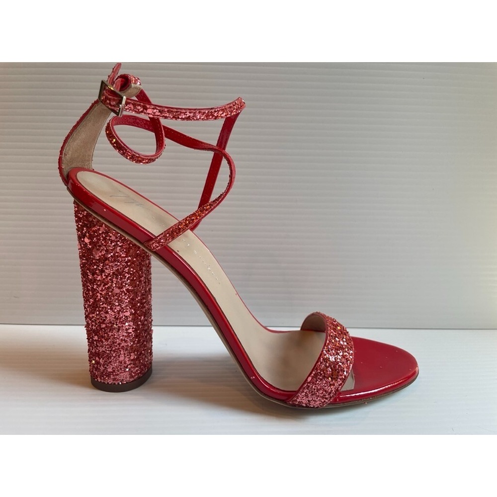 Giuseppe Zanotti Tara Glitter Heel Red Bling Summer Sandals Size 7.5 NWOB
